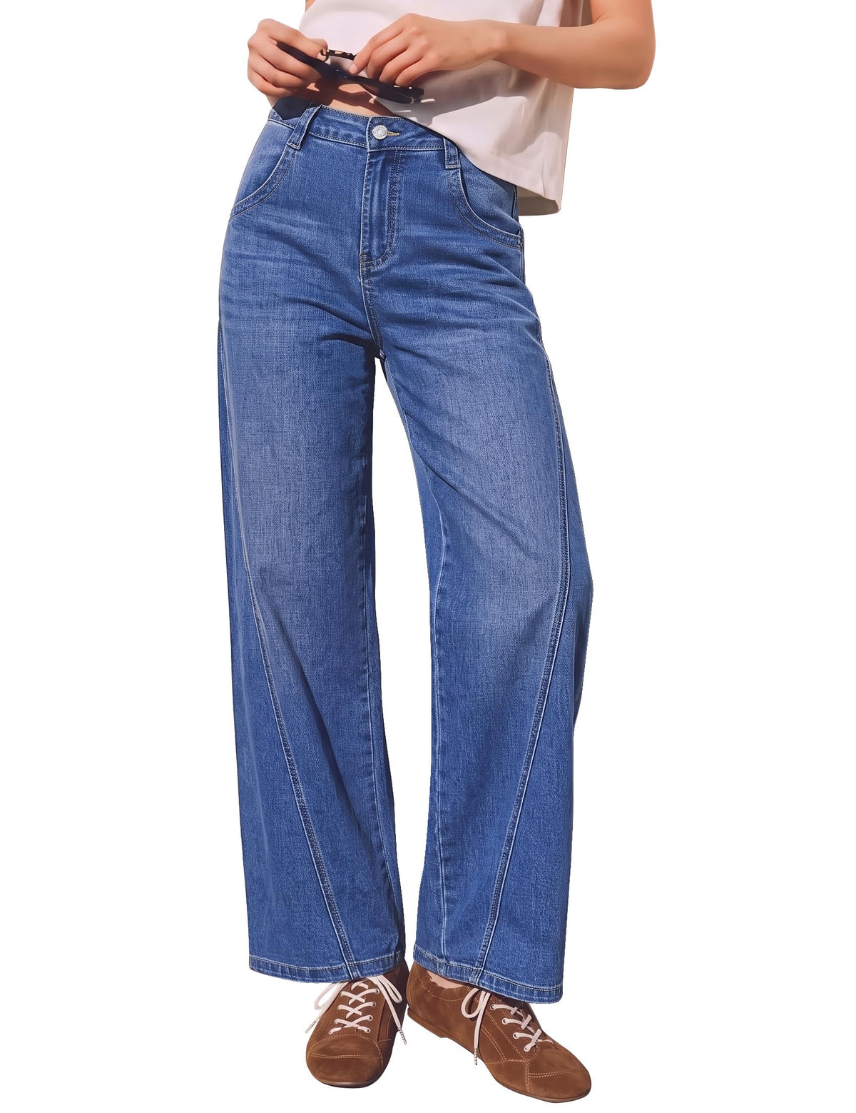 luvamia Wide Leg Jeans for Women High Waisted Stretch Denim Pants Side Seam