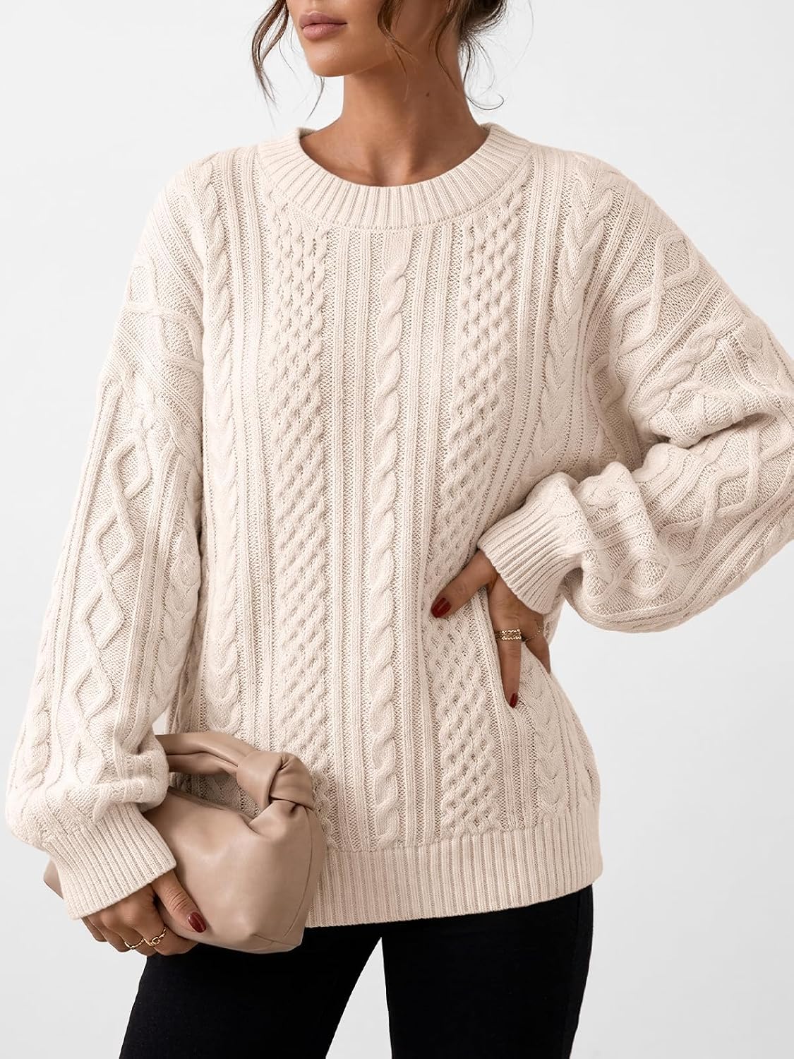 Trendy Queen Womens Oversized Cable Knit Chunky Fall Pullover Sweaters 2026