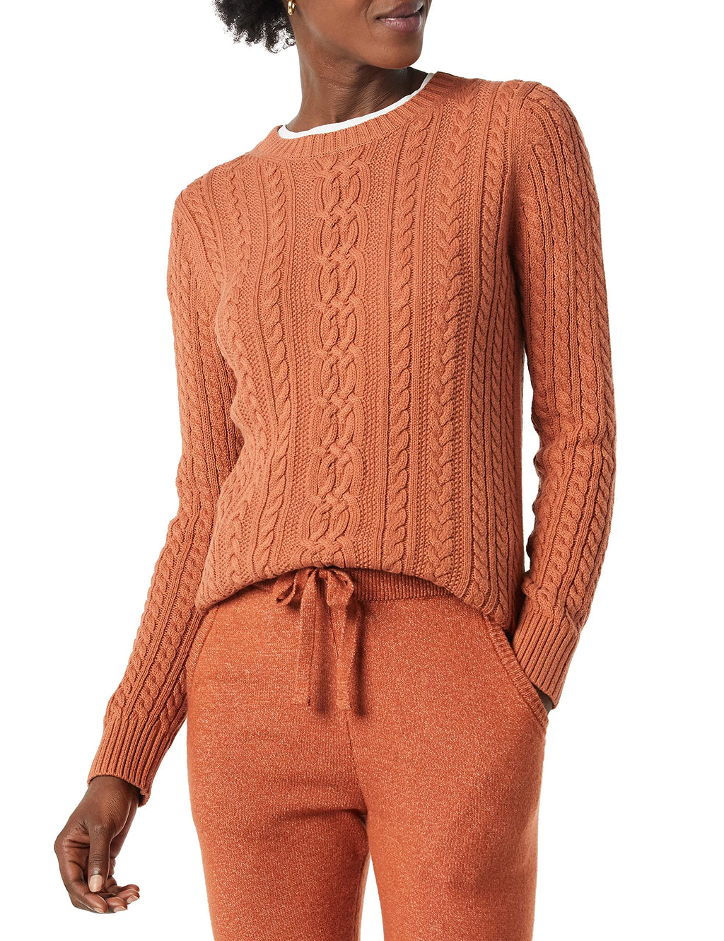 Amazon Essentials Women's Regular Fit Soft Cotton Cable Knit Ribbed Crewneck Sweater (Available in Plus Size)