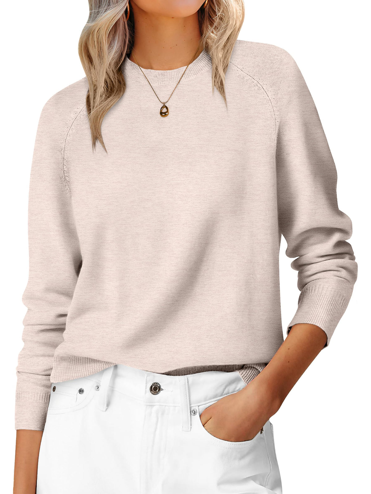ANRABESS Women's Long Sleeve Crew Neck Fall Lightweight Sweaters Top