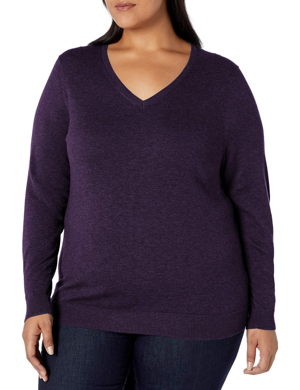 Amazon Essentials Women's Regular-Fit Lightweight Long-Sleeve V-Neck Sweater, Ribbed, Cozy Soft (Available in Plus Size)