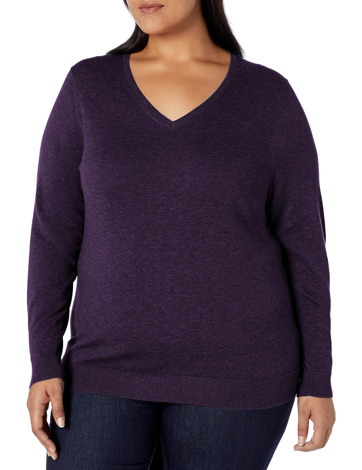 Amazon Essentials Women's Regular-Fit Lightweight Long-Sleeve V-Neck Sweater, Ribbed, Cozy Soft (Available in Plus Size)