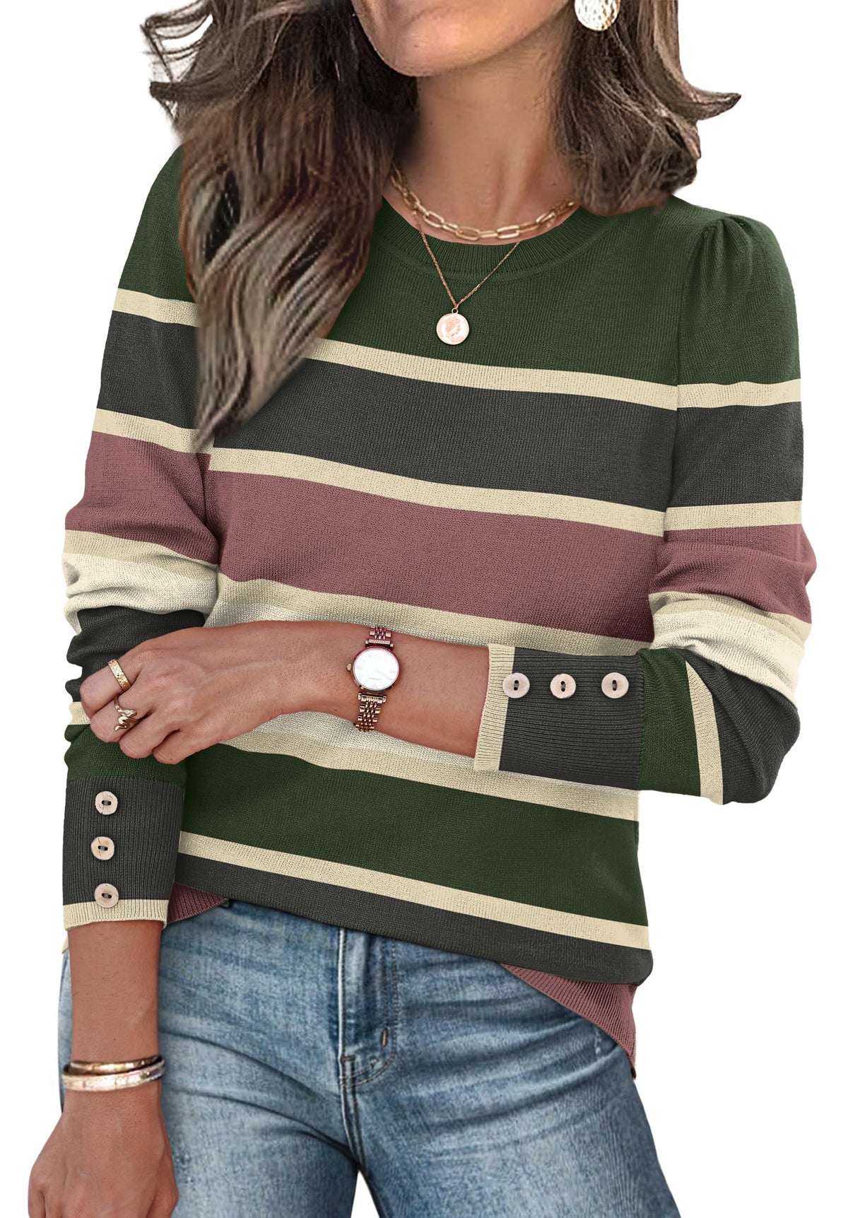 Womens Sweaters Fall Fashion 2025 Long Sleeve Button Cuff Soft Knit Pullover Trendy Tops Dressy Casual Blouses