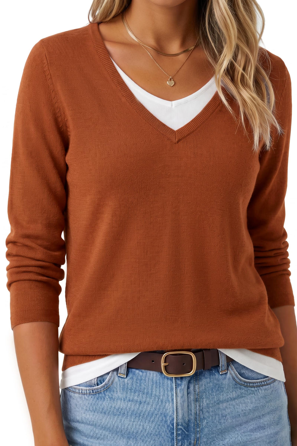 Arach&Cloz Women's Wool Blend 2 in 1 Patchwork V Neck Casual Sweater Tops