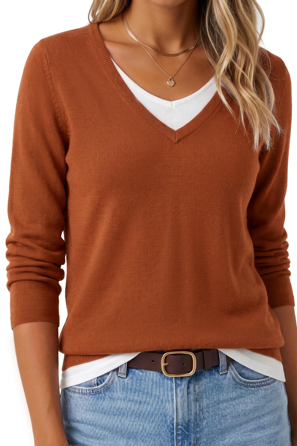 Arach&Cloz Women's Wool Blend 2 in 1 Patchwork V Neck Casual Sweater Tops