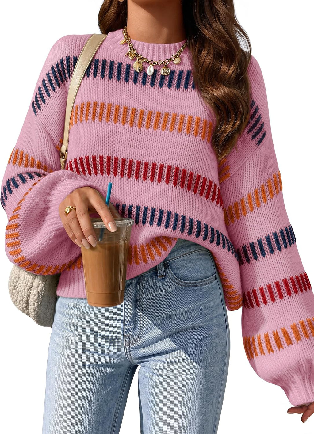 ZESICA Womens Striped Fall Winter Sweaters Oversize Cozy Casual Work Outfit
