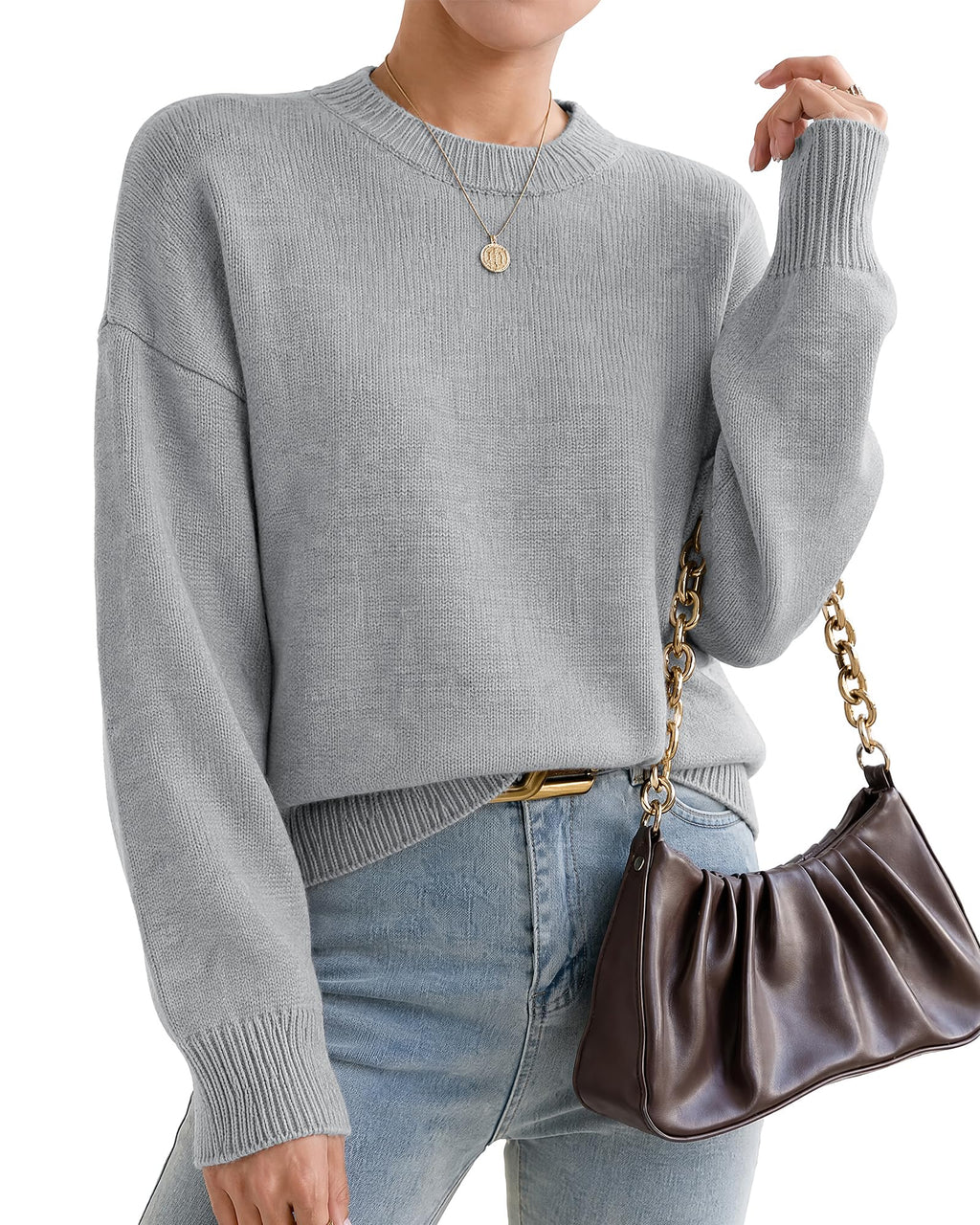Oversized Sweaters for Women Cashmere Crewneck Pullover Sweater