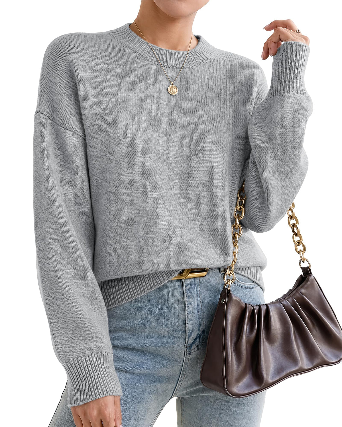 Oversized Sweaters for Women Cashmere Crewneck Pullover Sweater