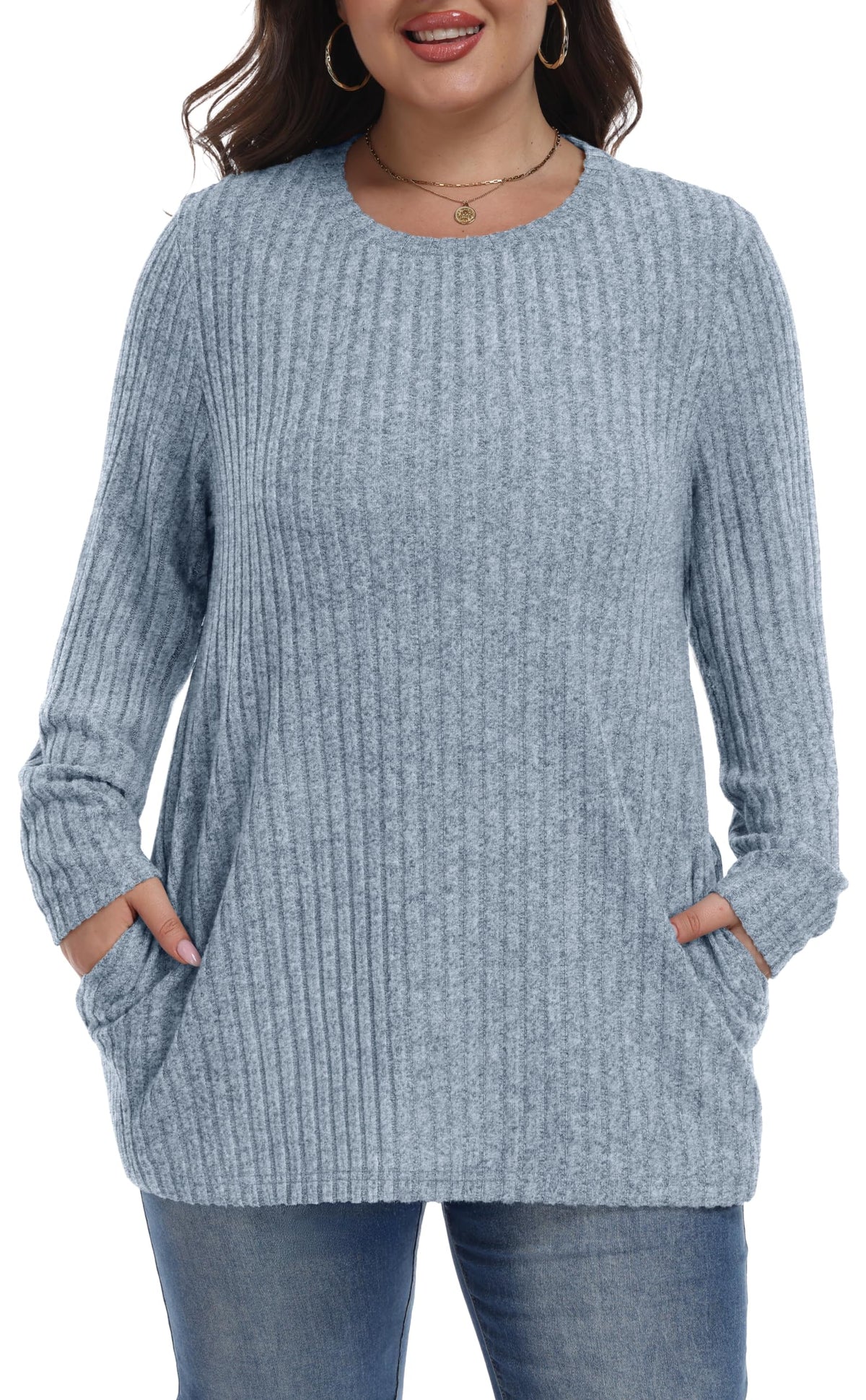 OLRIK Womens Plus Size Sweater Tunic Casual Lightweight Top Fall Fashion
