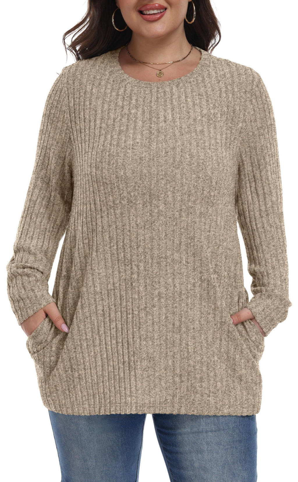 OLRIK Womens Plus Size Sweater Tunic Casual Lightweight Top Fall Fashion