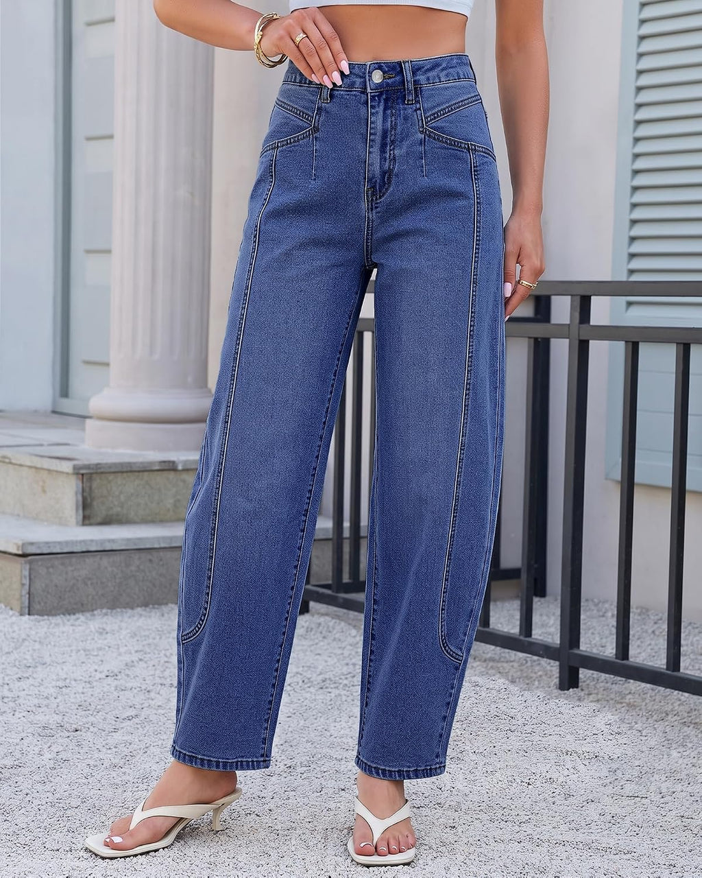 luvamia Barrel Jeans Women Baggy High Waisted Stretchy Ankle Denim Pants