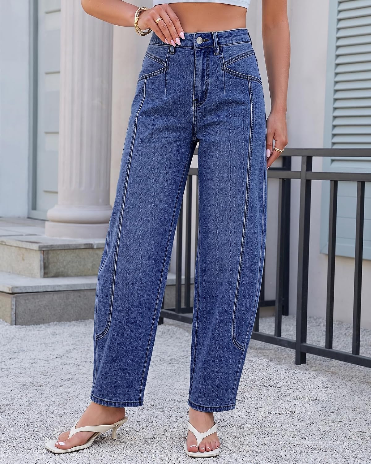 luvamia Barrel Jeans Women Baggy High Waisted Stretchy Ankle Denim Pants