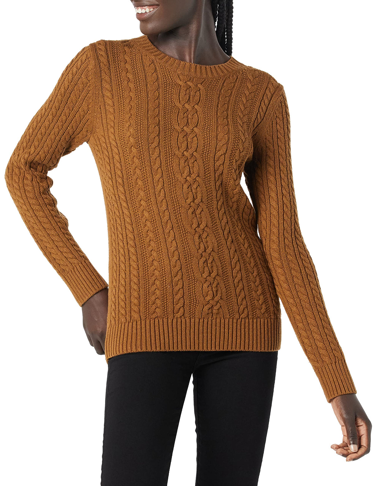 Amazon Essentials Women's Regular Fit Soft Cotton Cable Knit Ribbed Crewneck Sweater (Available in Plus Size)