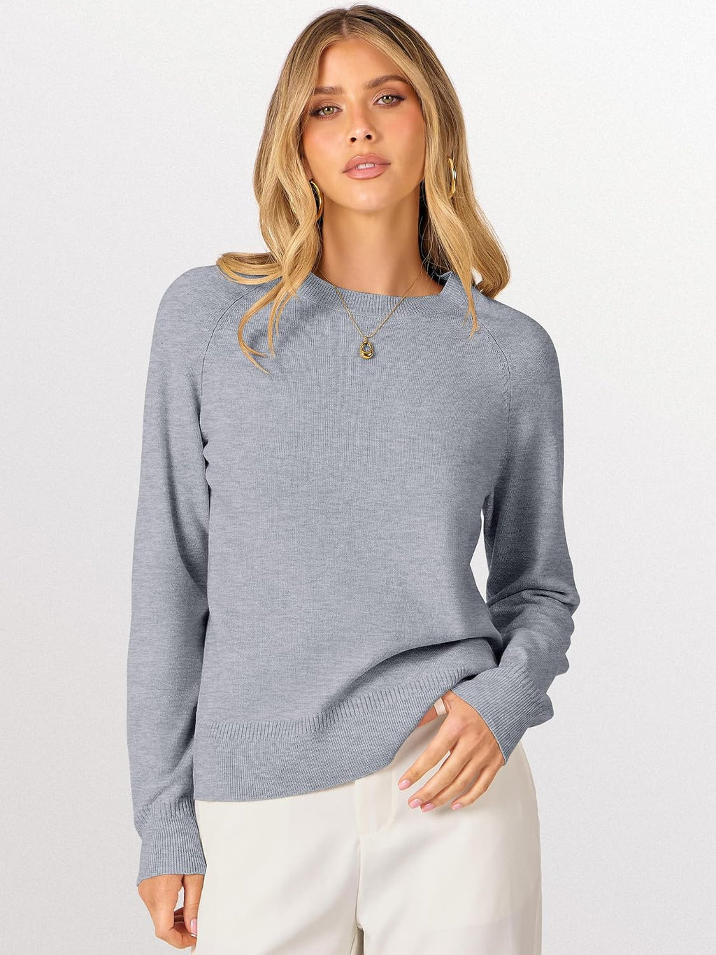 ANRABESS Women's Long Sleeve Crew Neck Fall Lightweight Sweaters Top