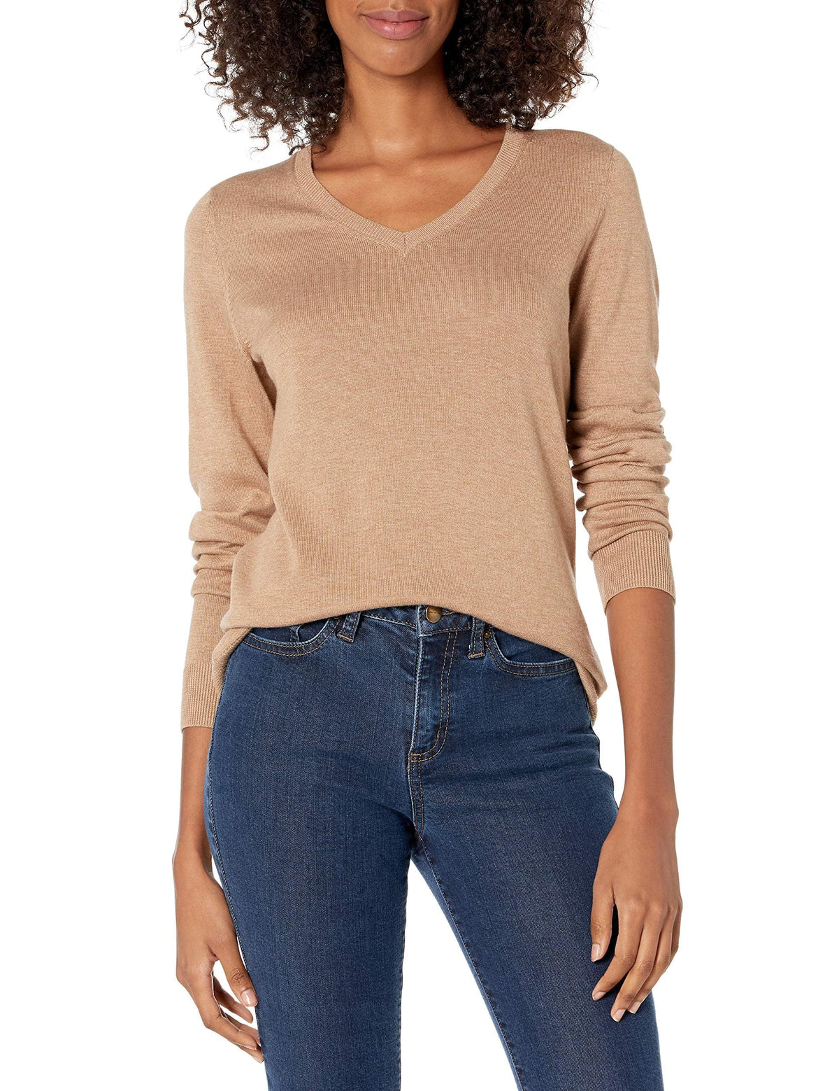Amazon Essentials Women's Regular-Fit Lightweight Long-Sleeve V-Neck Sweater, Ribbed, Cozy Soft (Available in Plus Size)