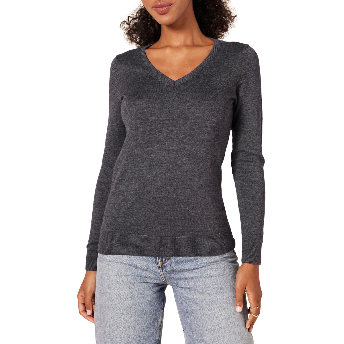 Amazon Essentials Women's Regular-Fit Lightweight Long-Sleeve V-Neck Sweater, Ribbed, Cozy Soft (Available in Plus Size)
