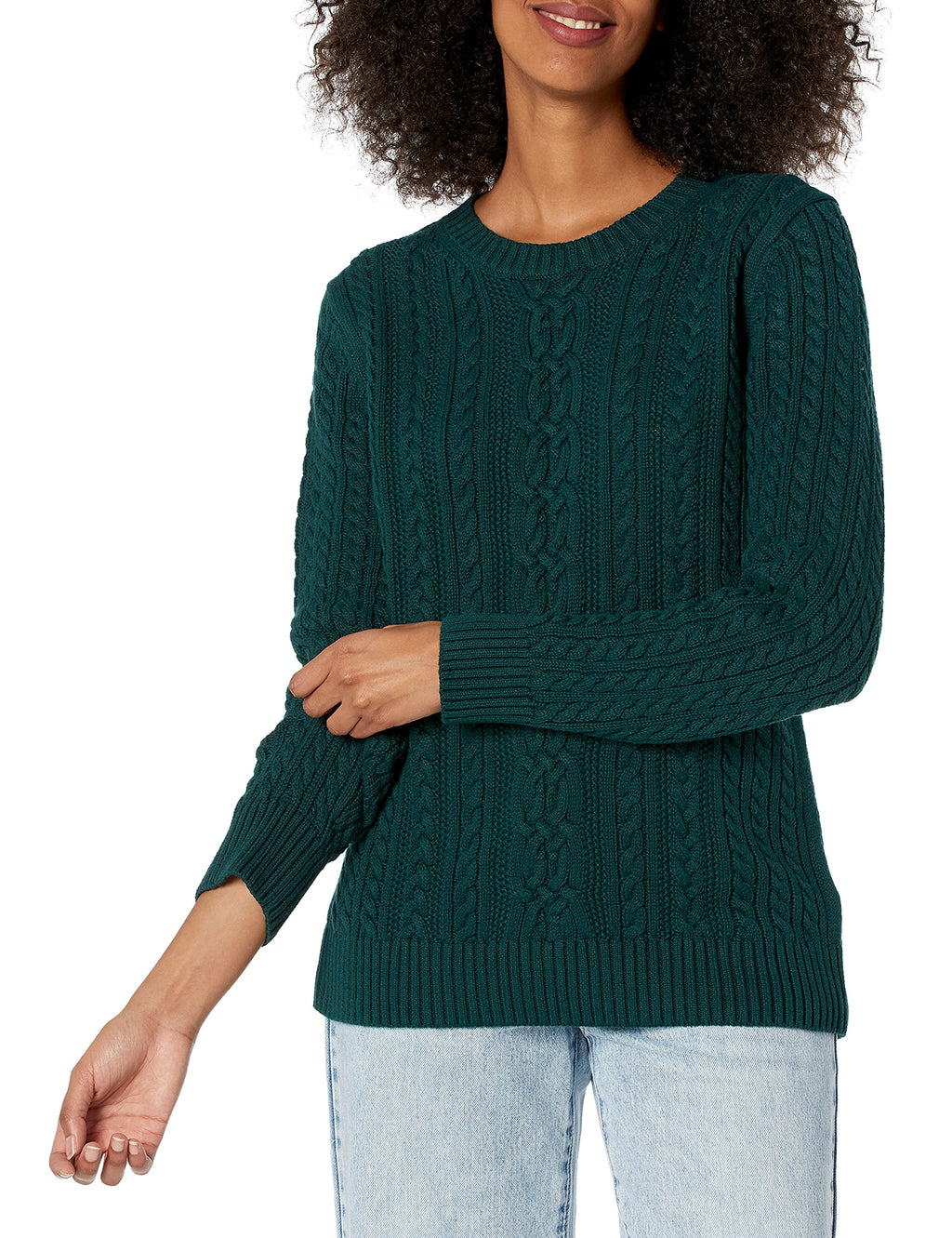 Amazon Essentials Women's Regular Fit Soft Cotton Cable Knit Ribbed Crewneck Sweater (Available in Plus Size)