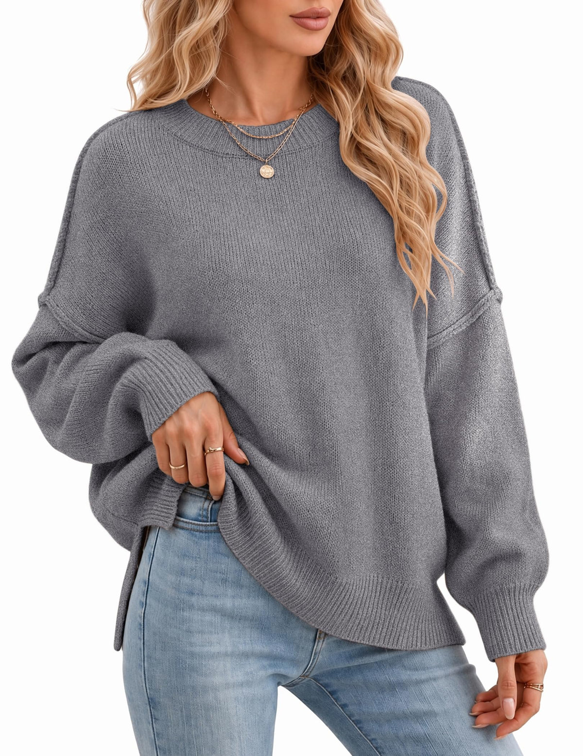Womens Oversized Batwing Sweater Fall Outfits Trendy Pullover Knit Tops