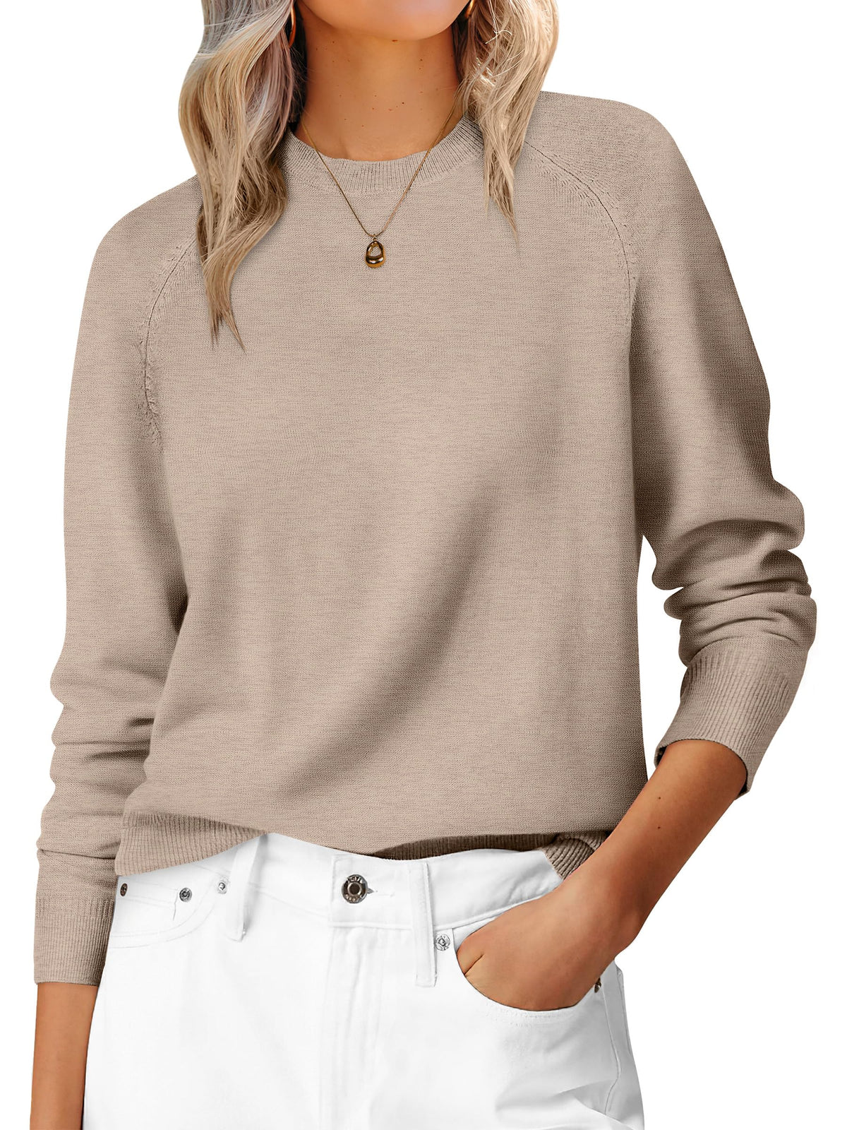 ANRABESS Women's Long Sleeve Crew Neck Fall Lightweight Sweaters Top