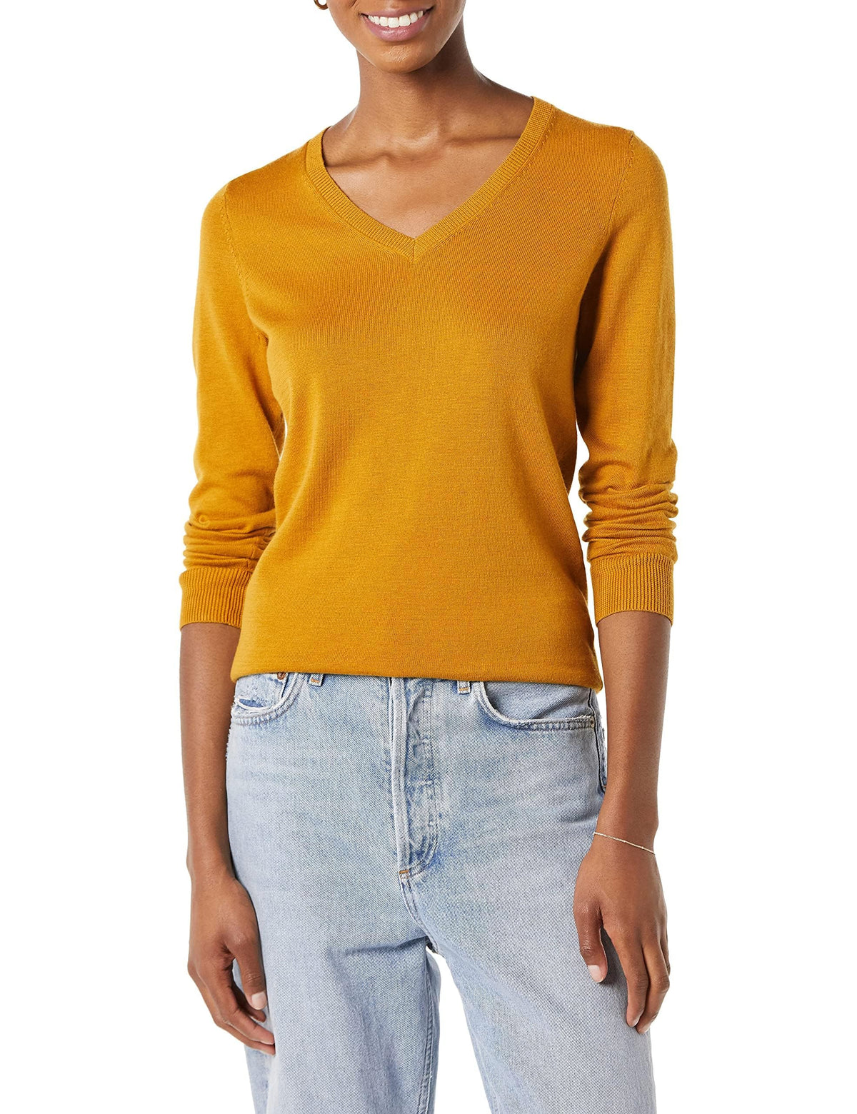 Amazon Essentials Women's Regular-Fit Lightweight Long-Sleeve V-Neck Sweater, Ribbed, Cozy Soft (Available in Plus Size)