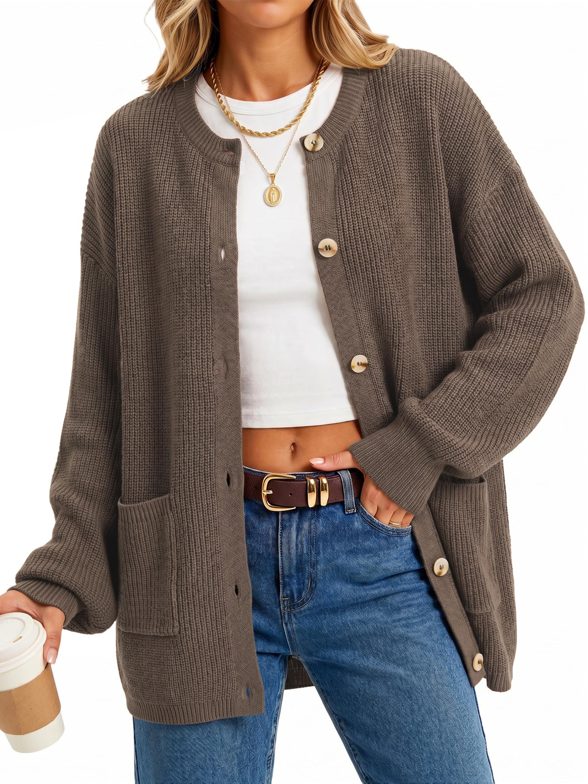 Arach&Cloz Women's Wool Blend Oversized Chunky Knit Fall Work Cardigans