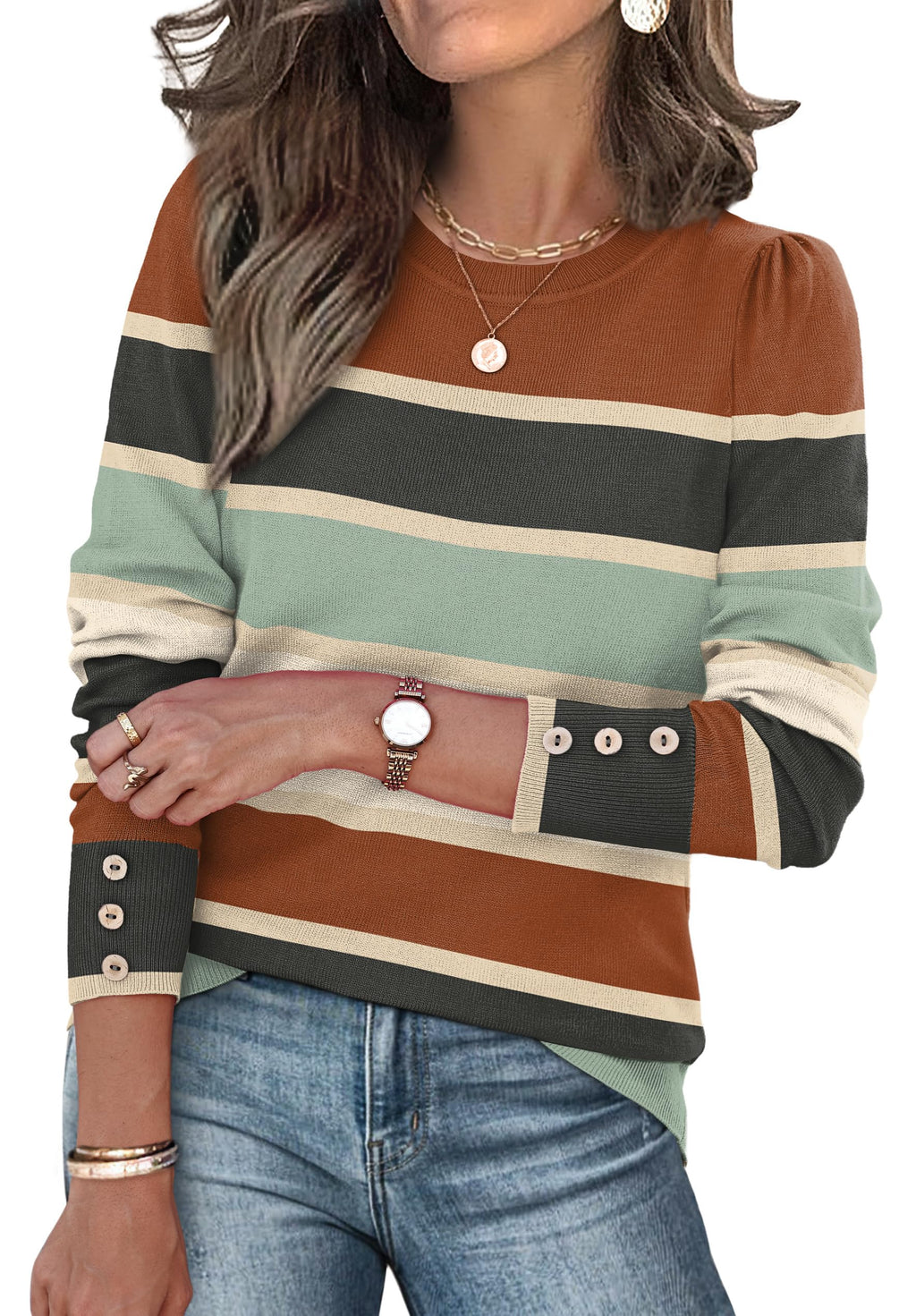 Womens Sweaters Fall Fashion 2025 Long Sleeve Button Cuff Soft Knit Pullover Trendy Tops Dressy Casual Blouses
