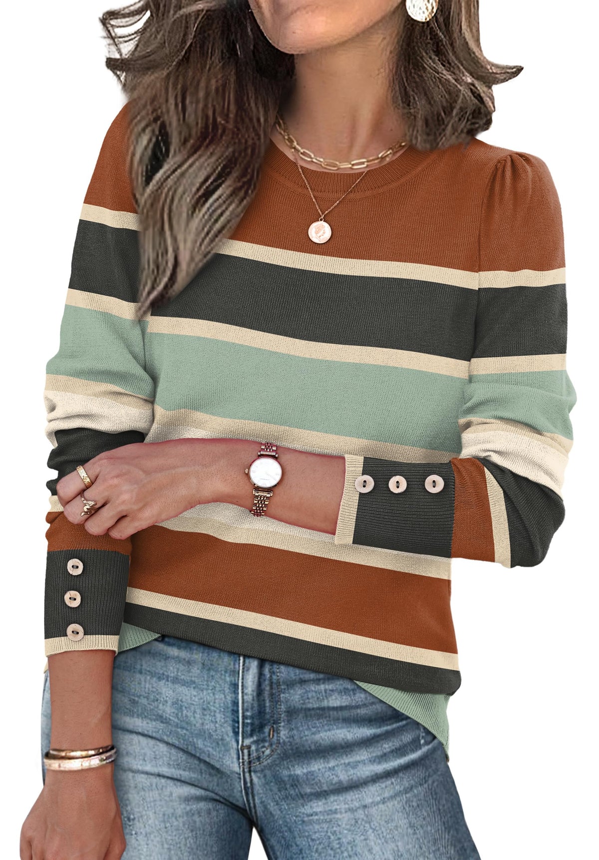 Womens Sweaters Fall Fashion 2025 Long Sleeve Button Cuff Soft Knit Pullover Trendy Tops Dressy Casual Blouses