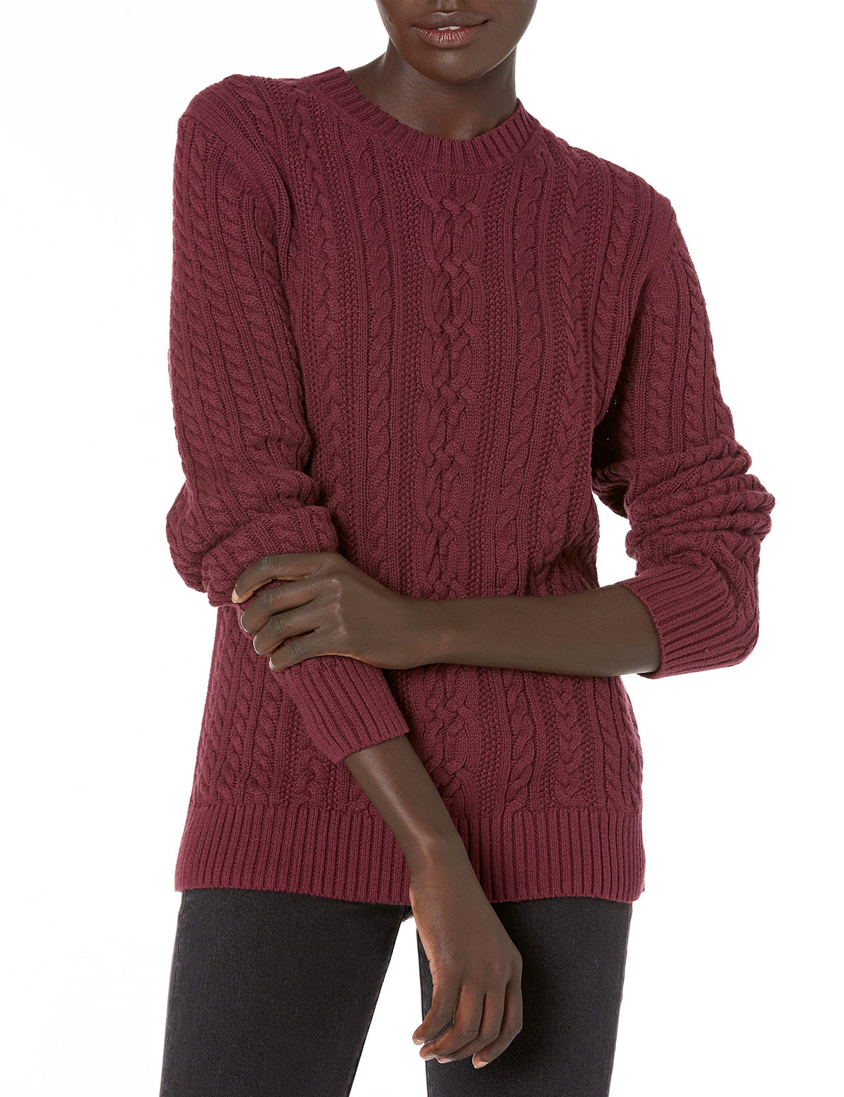 Amazon Essentials Women's Regular Fit Soft Cotton Cable Knit Ribbed Crewneck Sweater (Available in Plus Size)