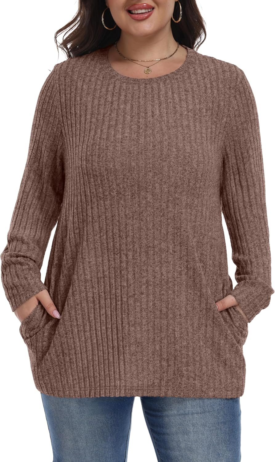 OLRIK Womens Plus Size Sweater Tunic Casual Lightweight Top Fall Fashion