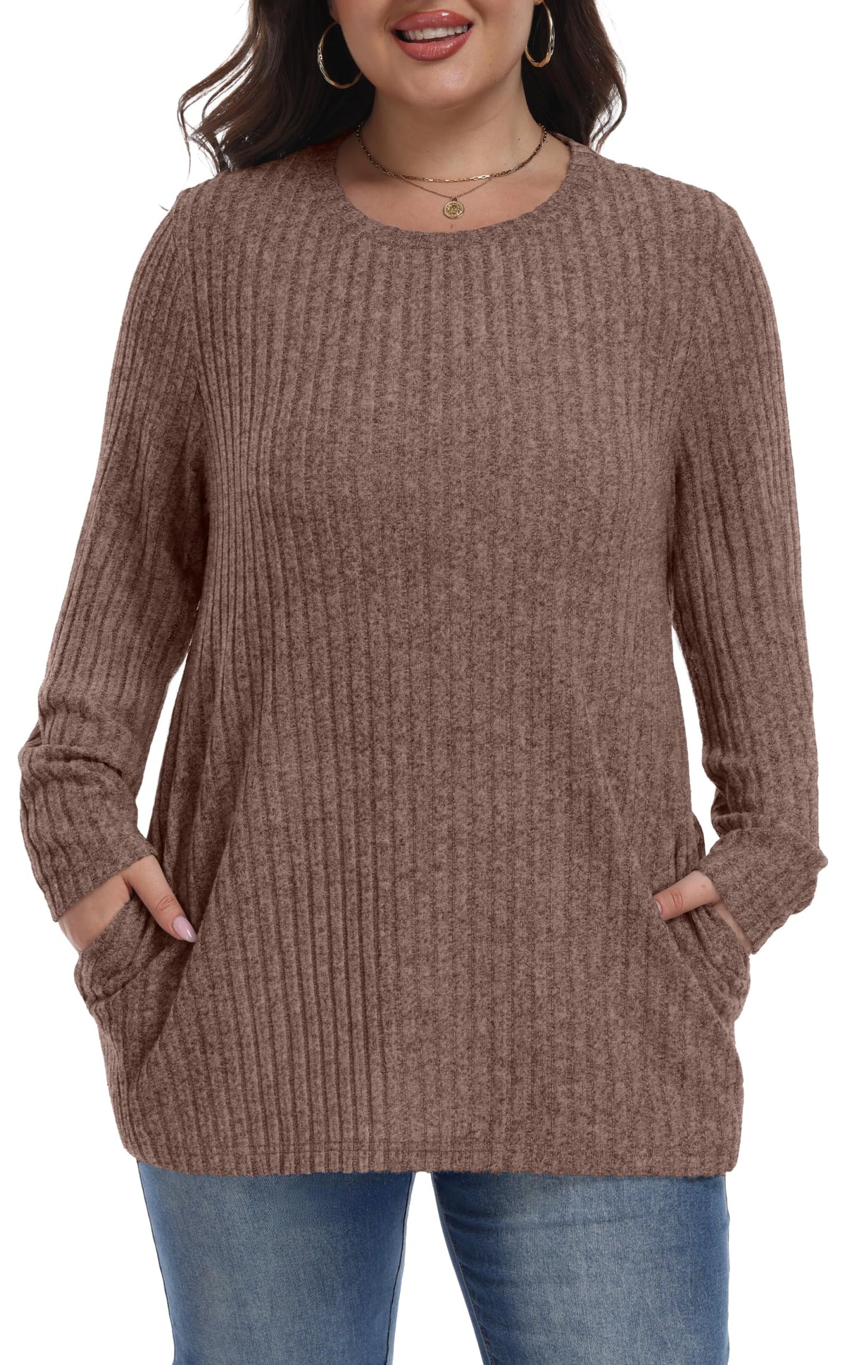 OLRIK Womens Plus Size Sweater Tunic Casual Lightweight Top Fall Fashion