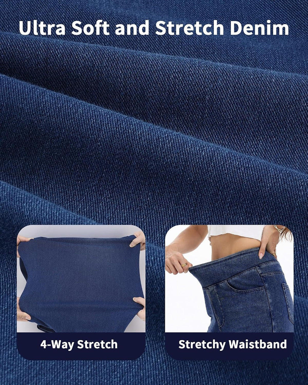 Wide Leg Pull On Jeans Womens High Rise Stretchy Jeans Denim Pants with Elastic Waist Tummy Control