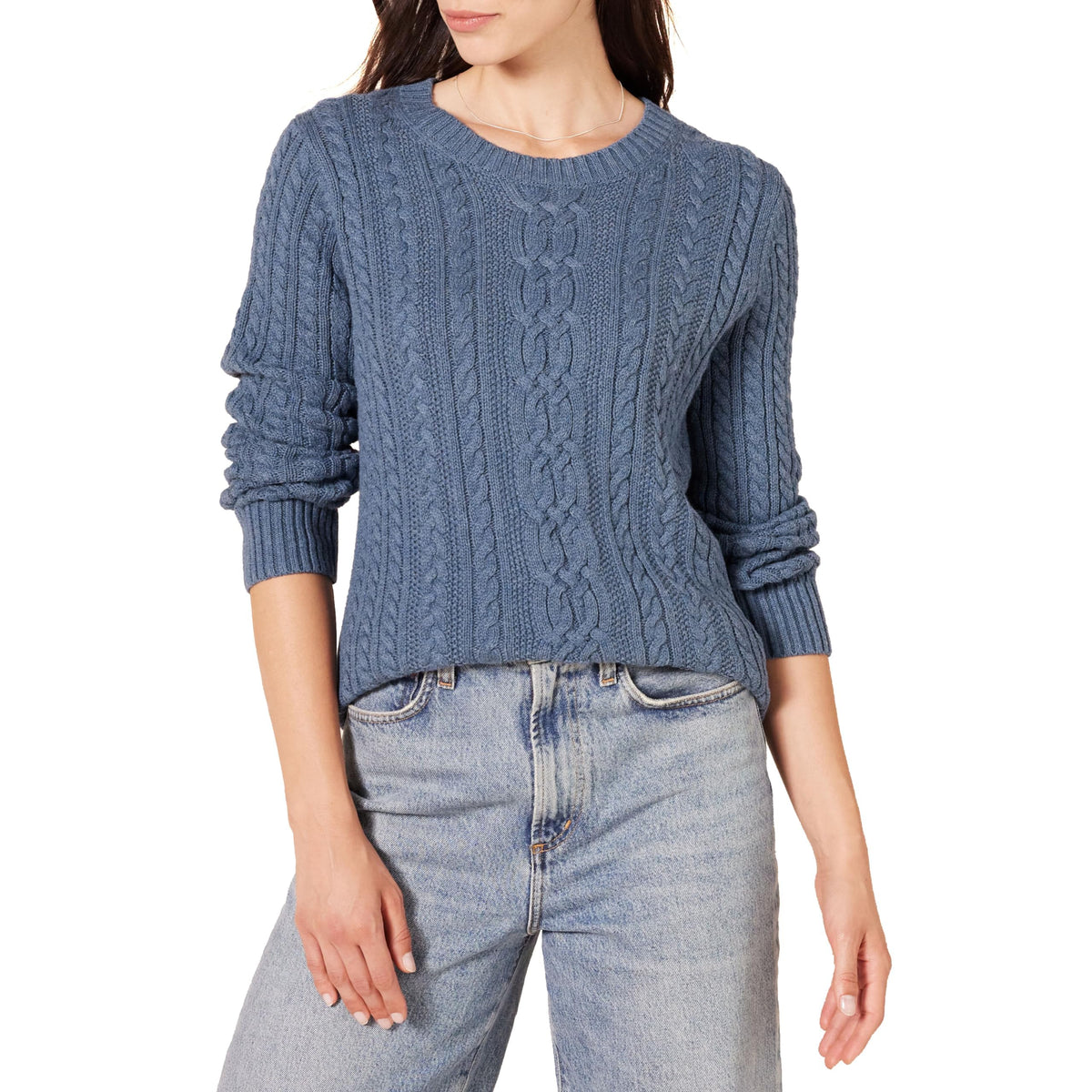 Amazon Essentials Women's Regular Fit Soft Cotton Cable Knit Ribbed Crewneck Sweater (Available in Plus Size)