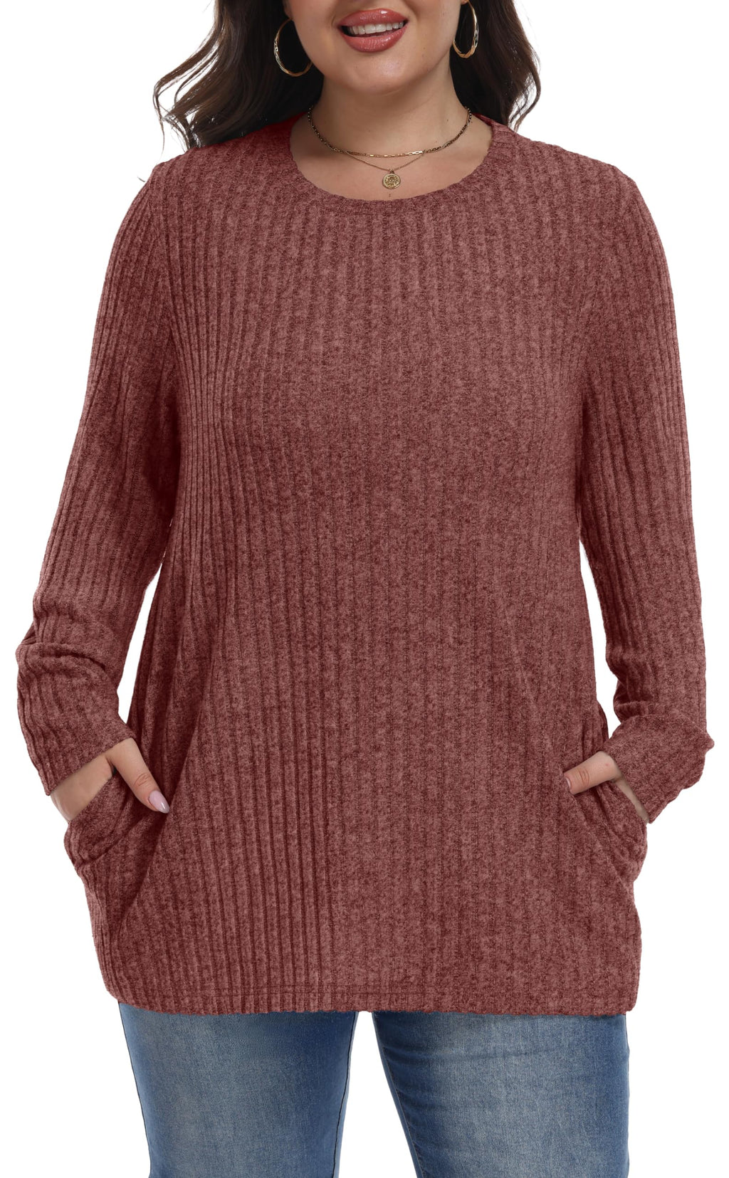 OLRIK Womens Plus Size Sweater Tunic Casual Lightweight Top Fall Fashion