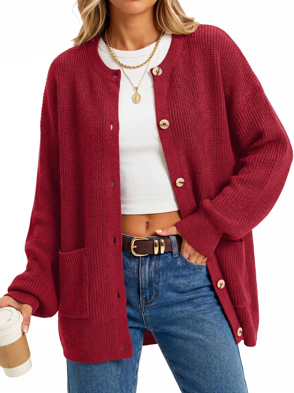 Arach&Cloz Women's Wool Blend Oversized Chunky Knit Fall Work Cardigans