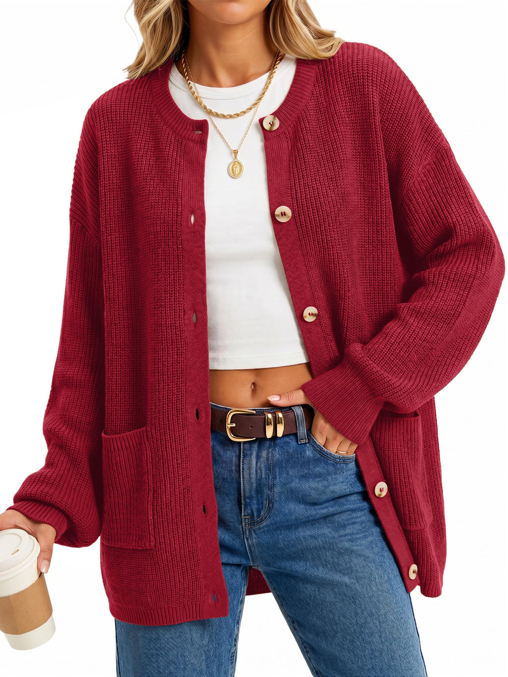 Arach&Cloz Women's Wool Blend Oversized Chunky Knit Fall Work Cardigans