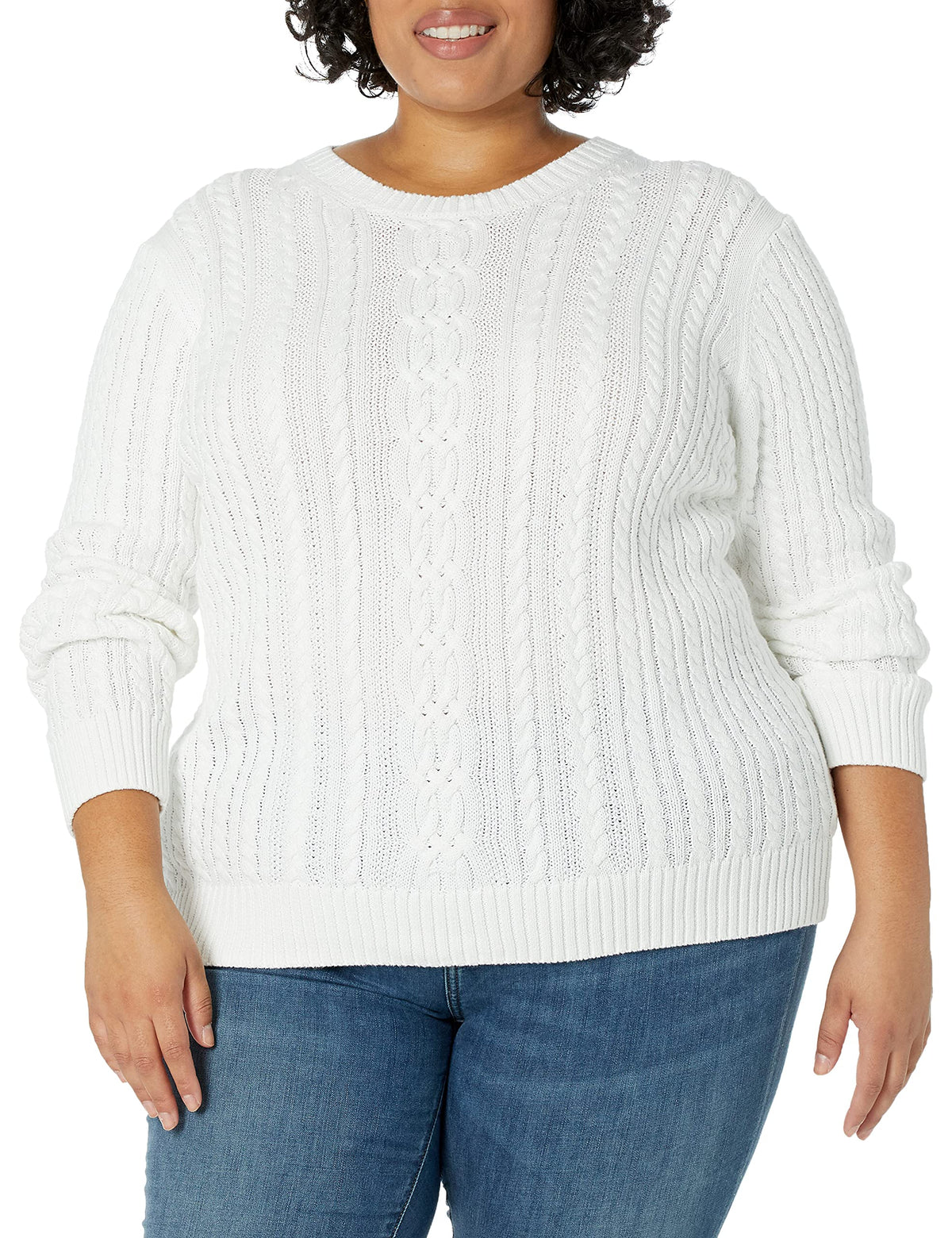 Amazon Essentials Women's Regular Fit Soft Cotton Cable Knit Ribbed Crewneck Sweater (Available in Plus Size)