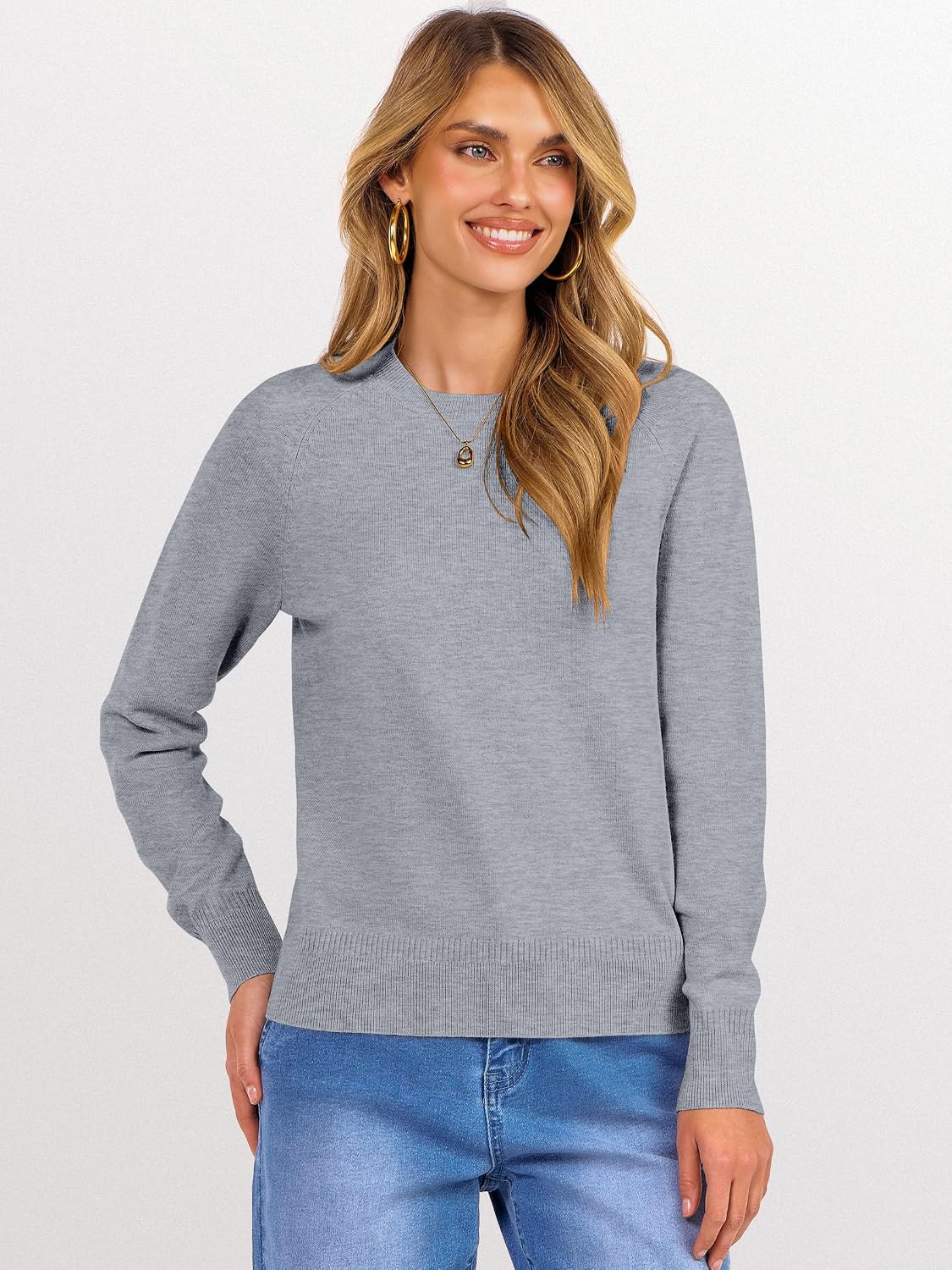 ANRABESS Women's Long Sleeve Crew Neck Fall Lightweight Sweaters Top