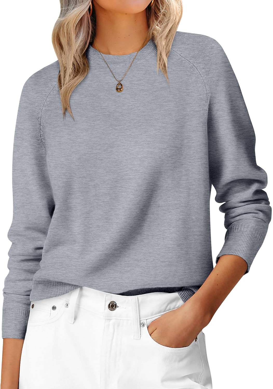 ANRABESS Women's Long Sleeve Crew Neck Fall Lightweight Sweaters Top