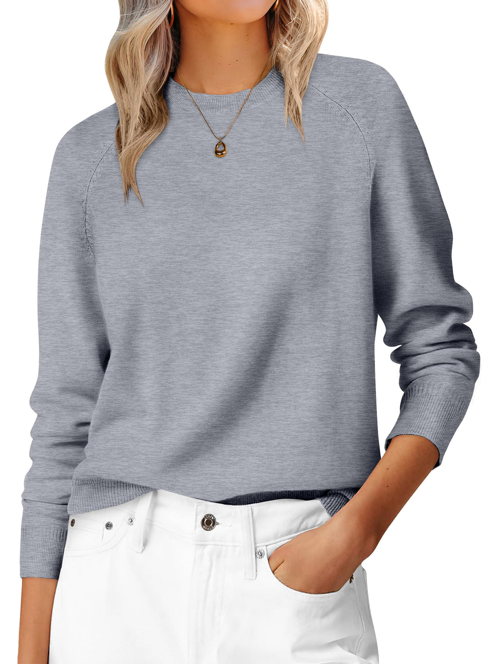 ANRABESS Women's Long Sleeve Crew Neck Fall Lightweight Sweaters Top
