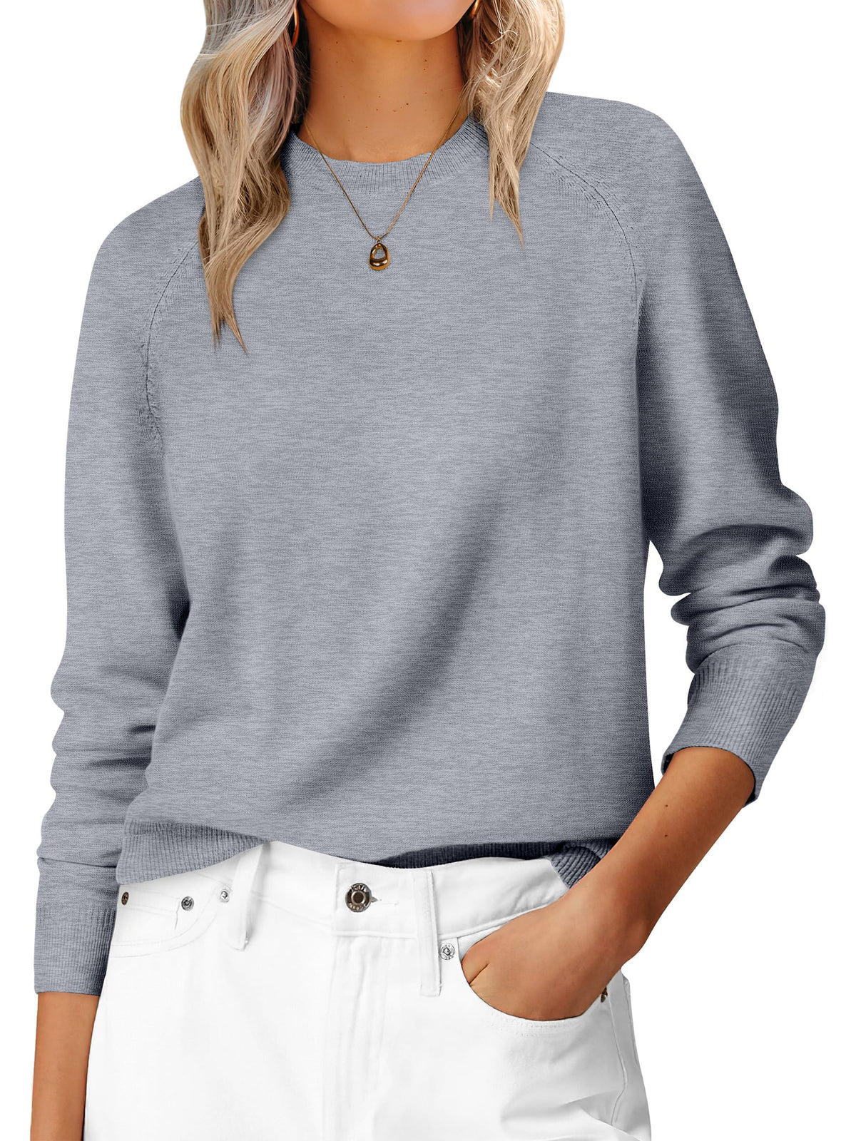 ANRABESS Women's Long Sleeve Crew Neck Fall Lightweight Sweaters Top