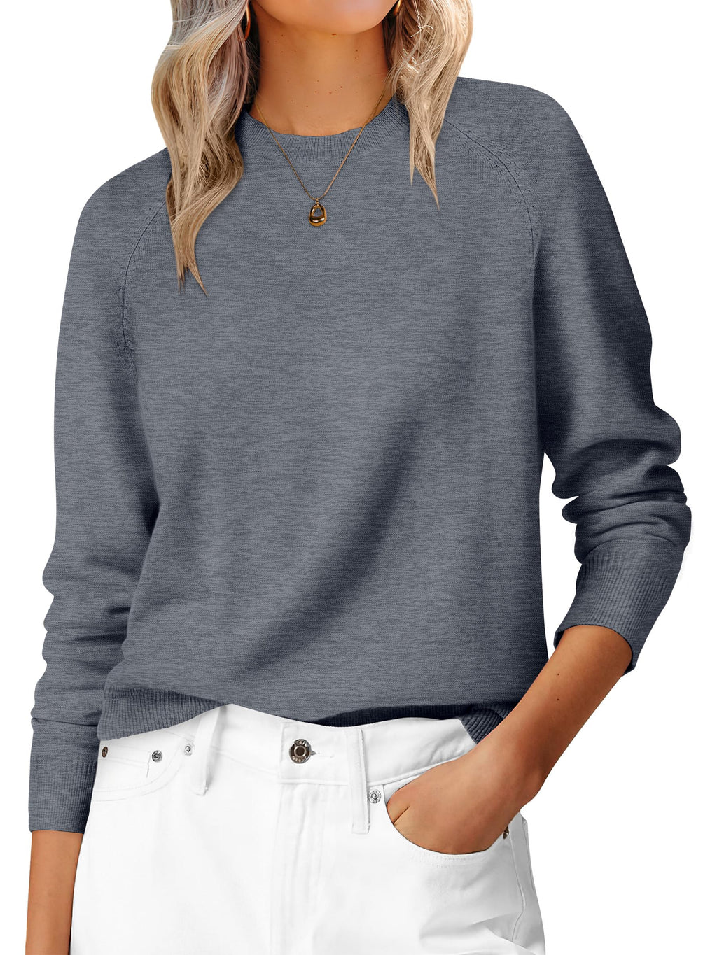 ANRABESS Women's Long Sleeve Crew Neck Fall Lightweight Sweaters Top