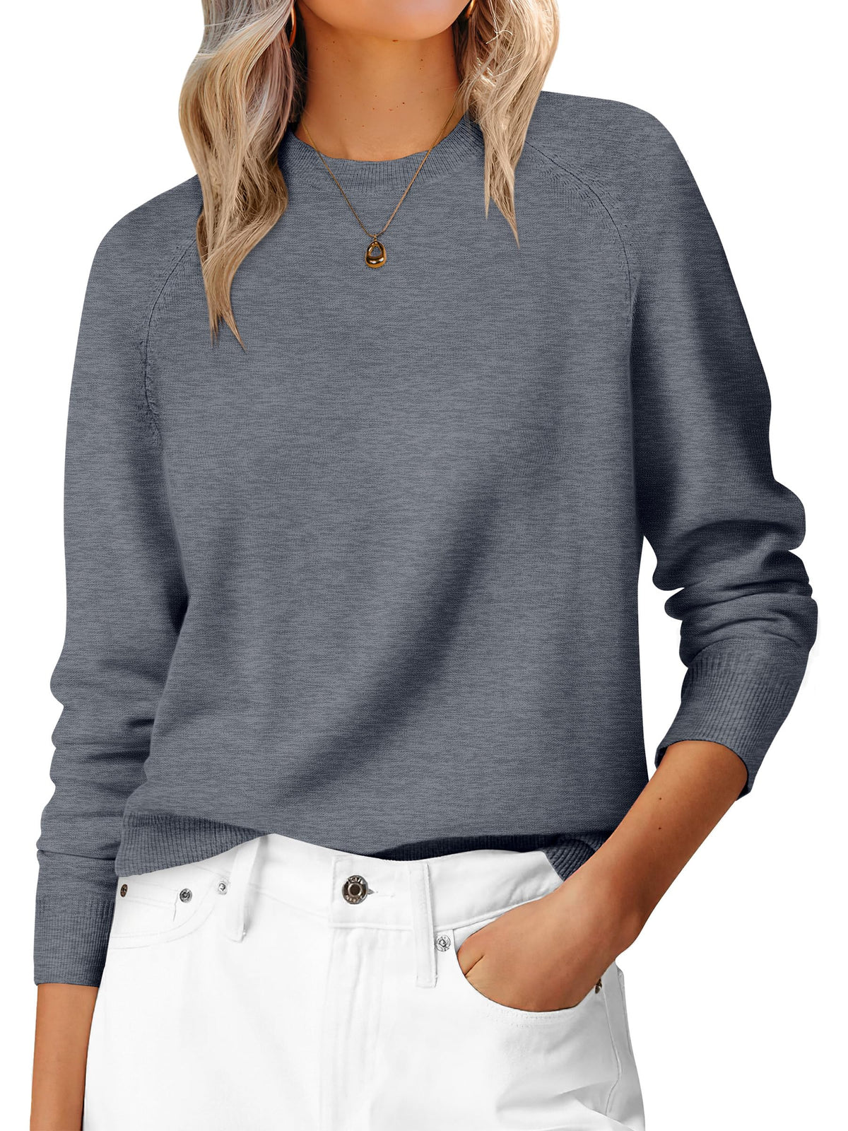 ANRABESS Women's Long Sleeve Crew Neck Fall Lightweight Sweaters Top