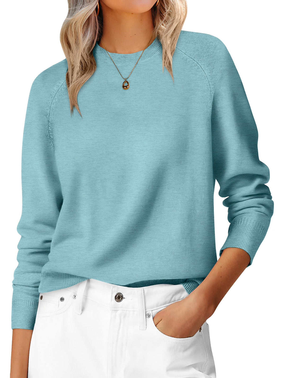 ANRABESS Women's Long Sleeve Crew Neck Fall Lightweight Sweaters Top