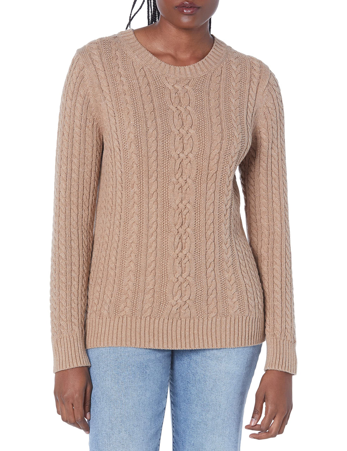 Amazon Essentials Women's Regular Fit Soft Cotton Cable Knit Ribbed Crewneck Sweater (Available in Plus Size)