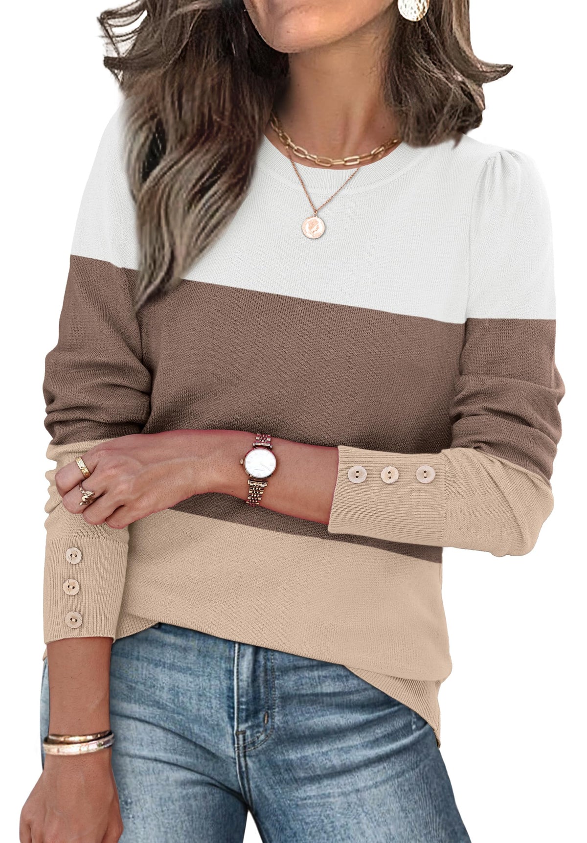 Womens Sweaters Fall Fashion 2025 Long Sleeve Button Cuff Soft Knit Pullover Trendy Tops Dressy Casual Blouses