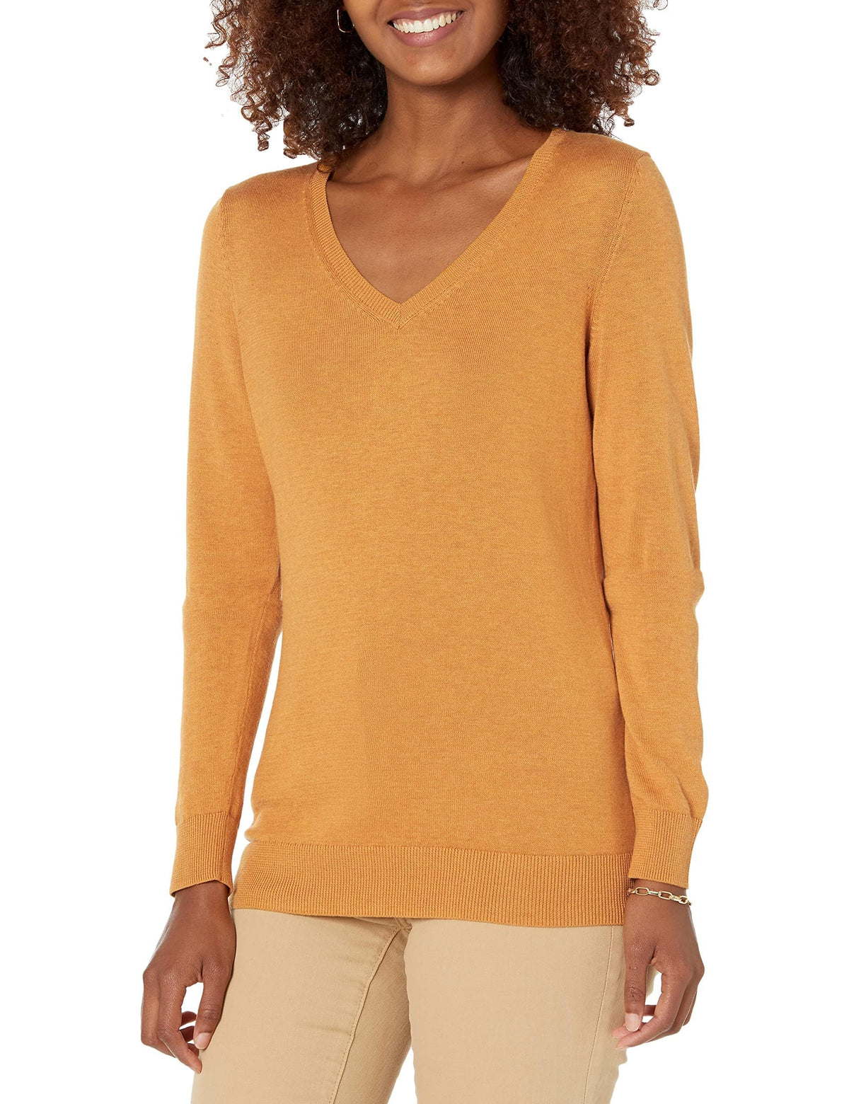 Amazon Essentials Women's Regular-Fit Lightweight Long-Sleeve V-Neck Sweater, Ribbed, Cozy Soft (Available in Plus Size)