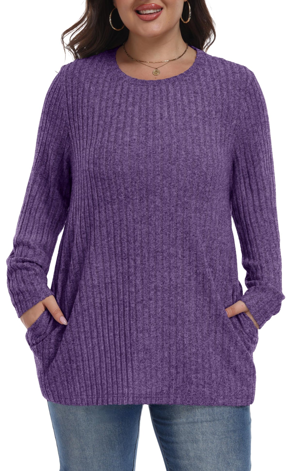 OLRIK Womens Plus Size Sweater Tunic Casual Lightweight Top Fall Fashion