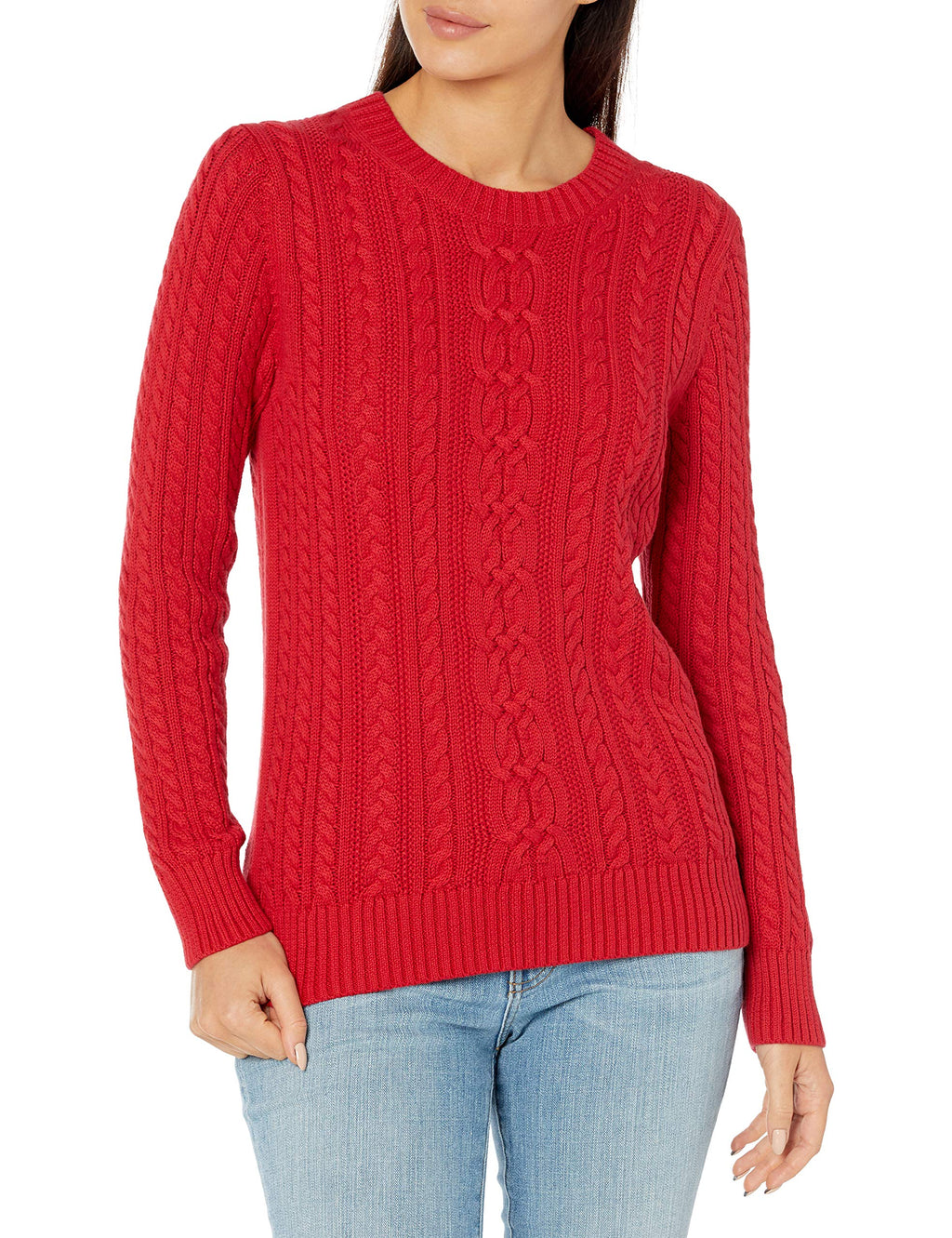 Amazon Essentials Women's Regular Fit Soft Cotton Cable Knit Ribbed Crewneck Sweater (Available in Plus Size)