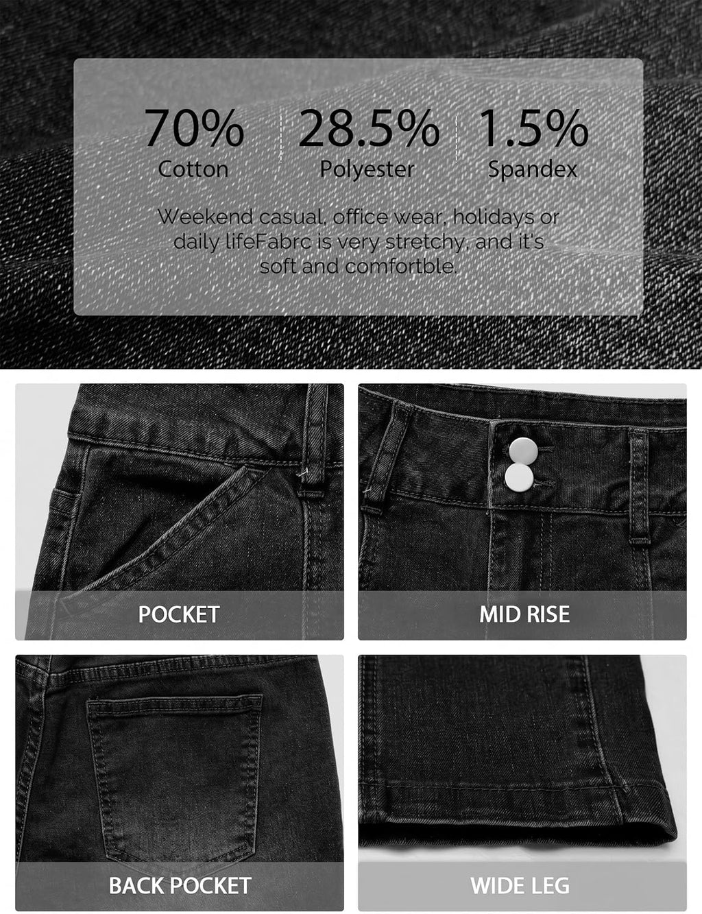 IWD Women's Wide Leg Jeans Straight Mid Rise Baggy Denim Pants Leopard