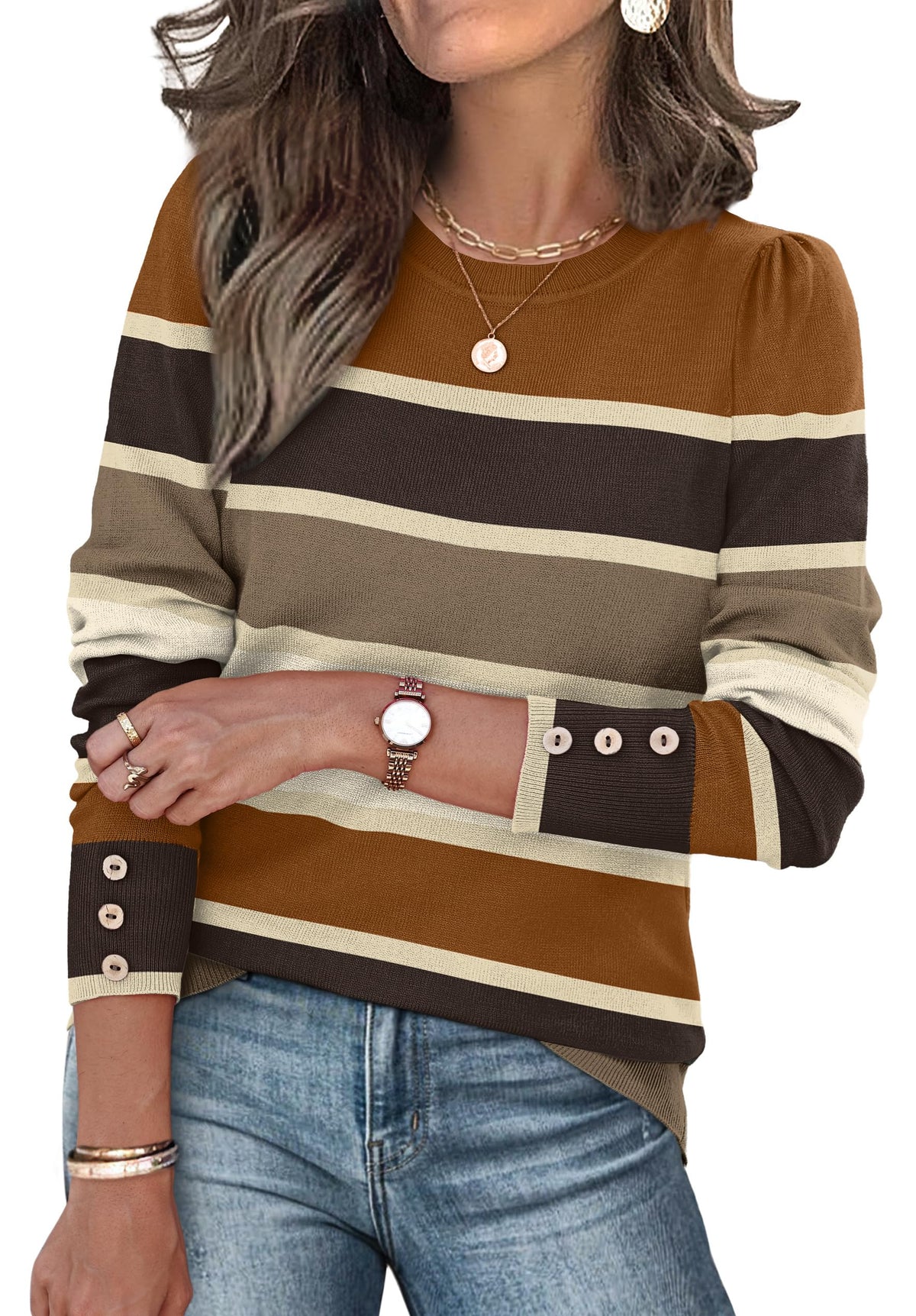 Womens Sweaters Fall Fashion 2025 Long Sleeve Button Cuff Soft Knit Pullover Trendy Tops Dressy Casual Blouses